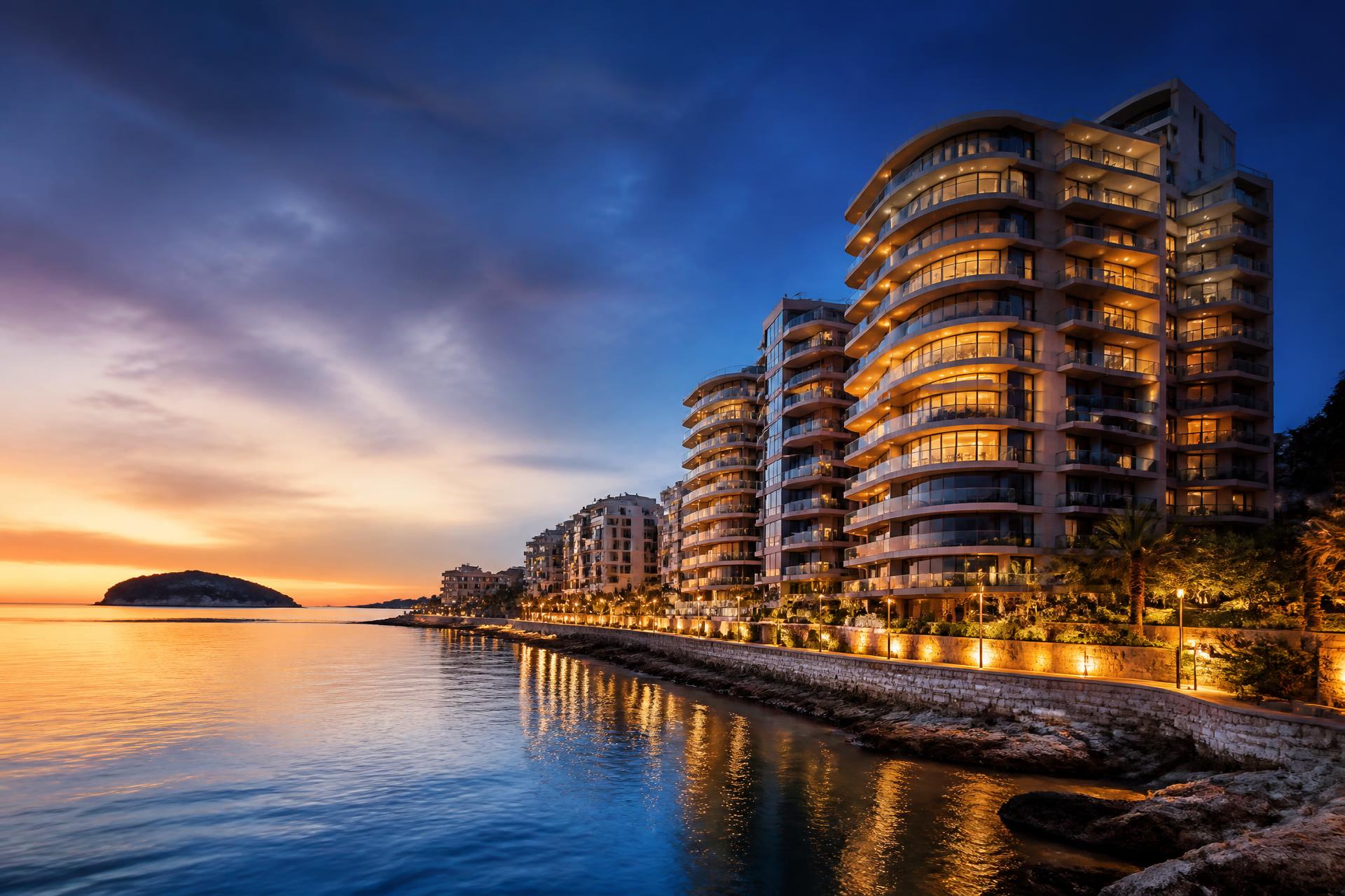 Montenegro coastal villa at dusk